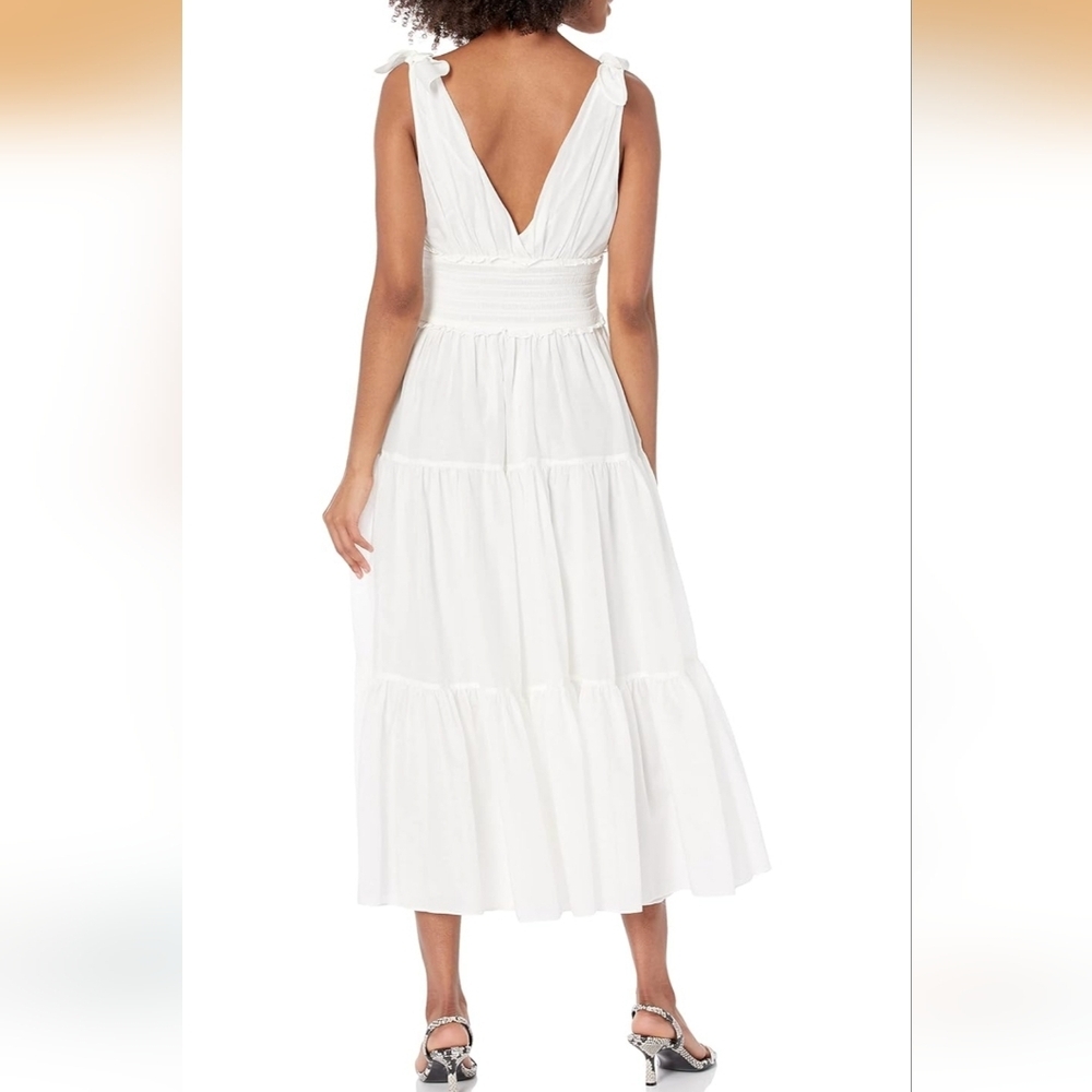 Cinq à Sept Tamar Tie Strap Smocked Calf Length Ruffled Dress Sz 2 - Picture 2 of 10
